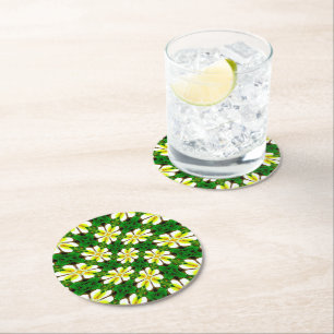 Yellow Frangipani Pattern Round Paper Coaster
