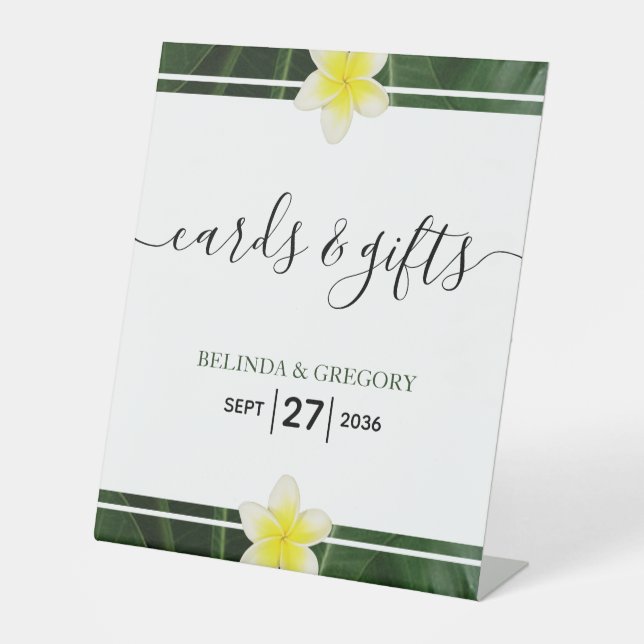 Yellow Frangipani Plumeria Wedding Cards & Gifts Pedestal Sign (Front)