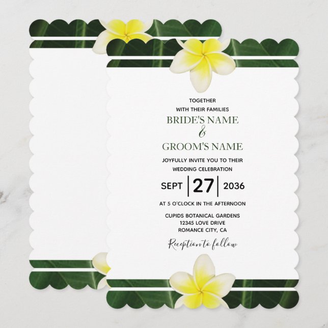 Yellow Frangipani Plumeria Wedding Invitations (Front/Back)