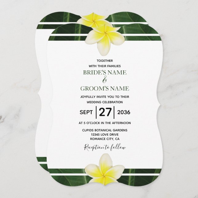 Yellow Frangipani Plumeria Wedding Invitations (Front/Back)