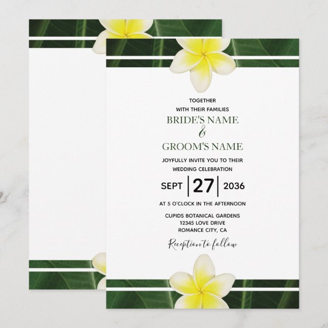 Yellow Frangipani Plumeria Wedding Invitations (Front/Back)