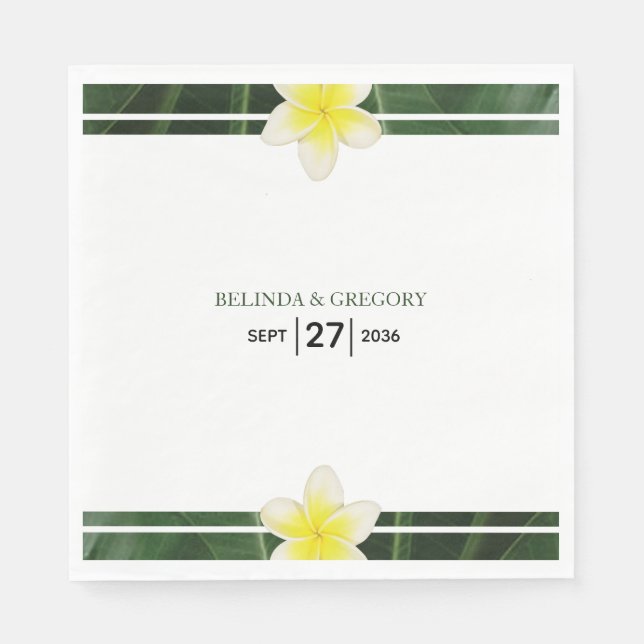 Yellow Frangipani Plumeria Wedding Napkin (Front)
