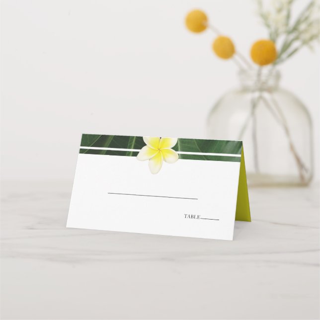Yellow Frangipani Plumeria Wedding Place Card (Front)