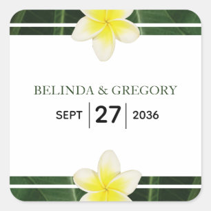 Yellow Frangipani Plumeria Wedding  Square Sticker