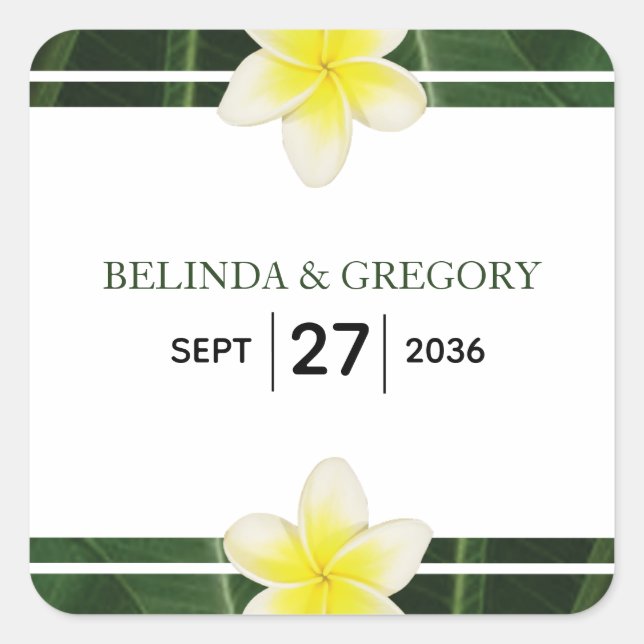 Yellow Frangipani Plumeria Wedding  Square Sticker (Front)