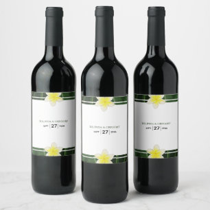 Yellow Frangipani Plumeria Wedding  Wine Label