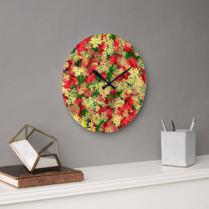 Yellow Frangipanis And Red Roses, Wall Clock