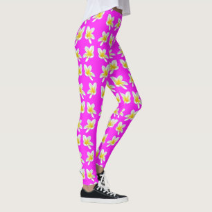 Yellow Frangipanis On Pink, Leggings