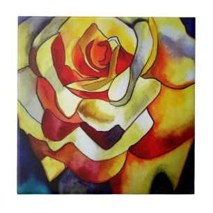 Yellow Freesia flower watercolor art painting Tile