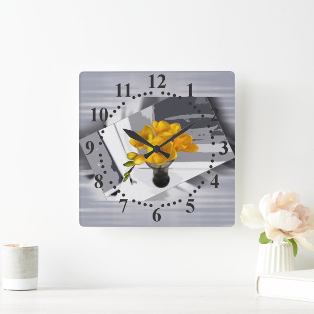 Yellow freesia square wall clock (Home)