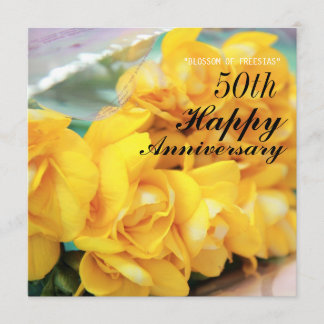 Yellow Freesias 50th Wedding Anniversary Card