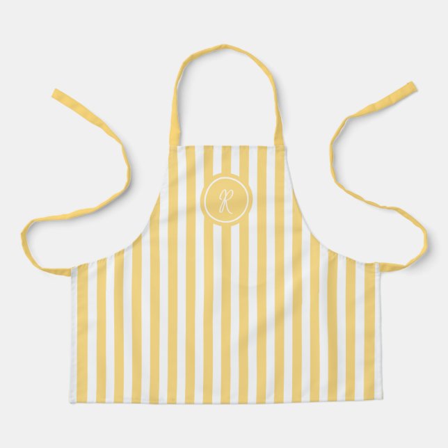 Yellow French Beach Stripe Personalised Monogram  Apron (Front)