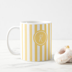 Yellow French Beach Stripe Personalised Monogram Coffee Mug
