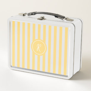 Yellow French Beach Stripe Personalised Monogram Metal Lunch Box