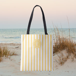 Yellow French Beach Stripe Personalised Monogram Tote Bag