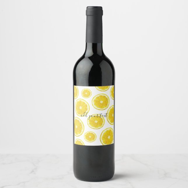 Yellow fresh lemon customisable text  wine label (Front)