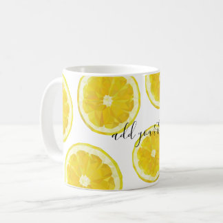 Yellow fresh lemon slice custom text coffee mug