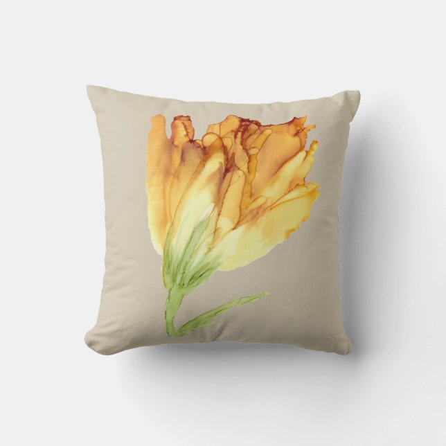 Yellow fringed tulip hand painted -natural cushion (Front)