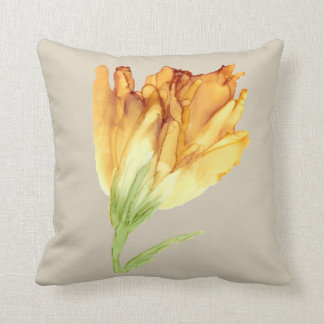 Yellow fringed tulip hand painted -natural cushion