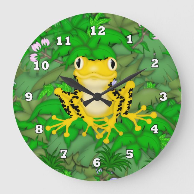 Yellow Frog Cartoon Jungle wall clock (Front)