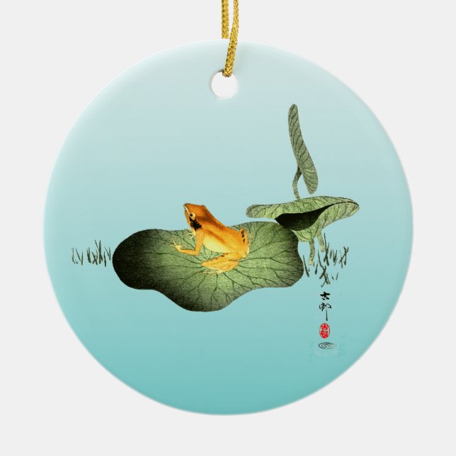 Yellow Frog on Lotus Leaf  Ceramic Tree Decoration (Front)
