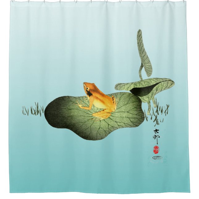 Yellow Frog on Lotus Leaf Shower Curtain (Front)