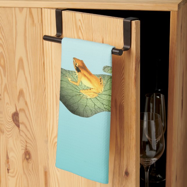 Yellow Frog on Lotus Leaf Tea Towel (Thirds Fold)