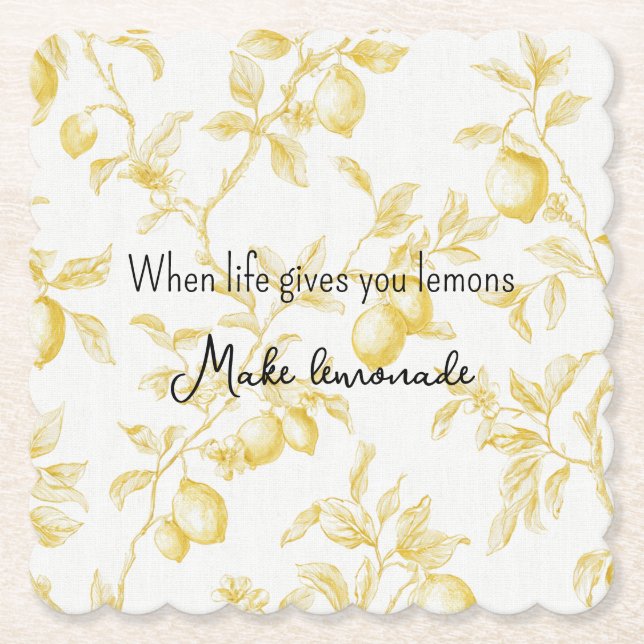 Yellow Fruit Lemons Make Lemonade Paper Coaster (Front)