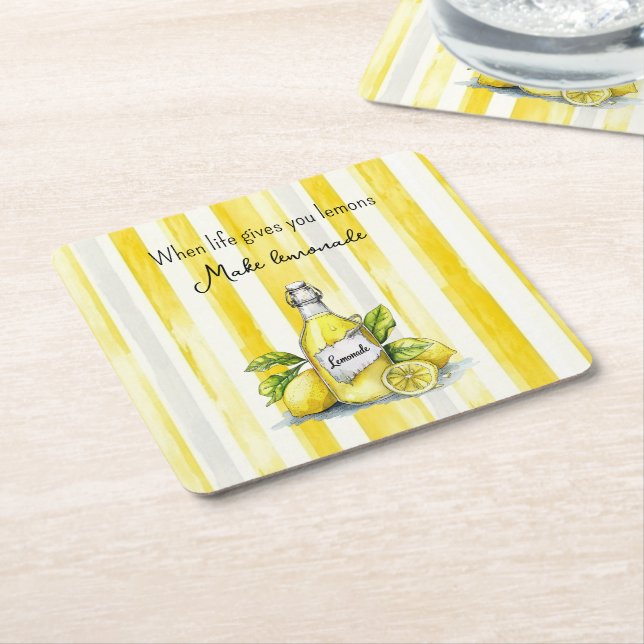 Yellow Fruit Lemons Make Lemonade Square Paper Coaster (Angled)