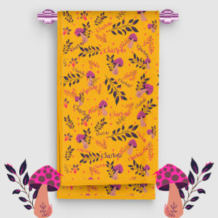 Yellow Fuchsia Funny Mushrooms Custom Baby Name Hand Towel