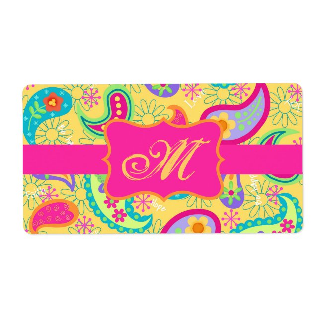 Yellow Fuchsia Pink Modern Paisley Monogram (Front)