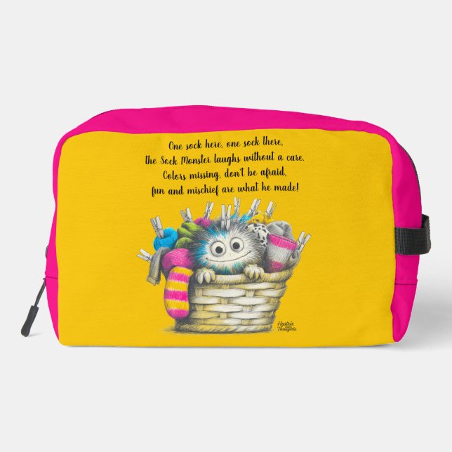 Yellow Fuchsia Socks Monster Joy Dopp Kit (Back)