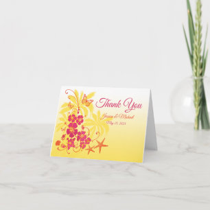 Yellow, Fuchsia, White Tropical Wedding Thank You  Card