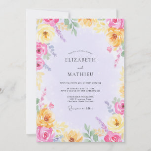 Yellow Fuchsia Wildflower Wedding Invitation