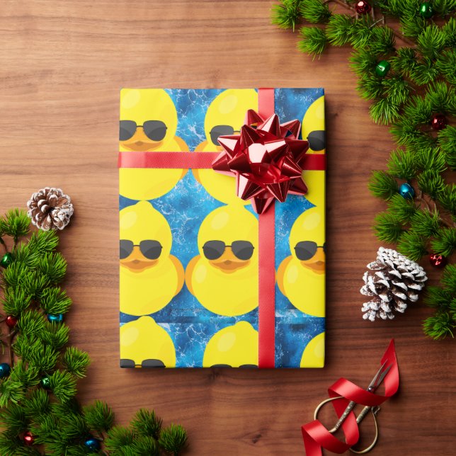 yellow fun duck with shades wrapping paper (Holiday Gift)