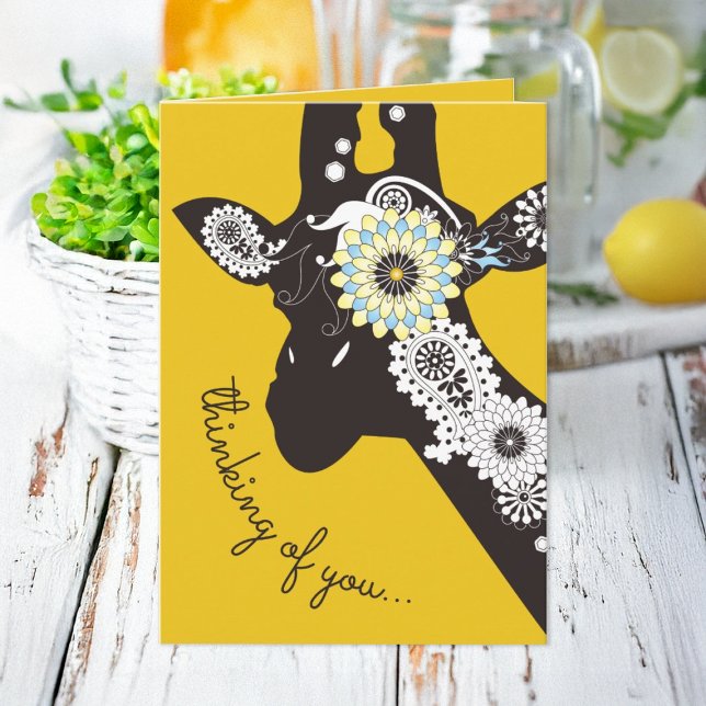 Yellow Funky Cool Giraffe Humourous Thinking of Yo Card (Creator Uploaded)