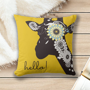 Yellow Funky Cool Paisley Giraffe Cushion