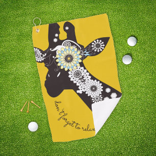 Yellow Funky Cool Paisley Giraffe Inspirational Golf Towel