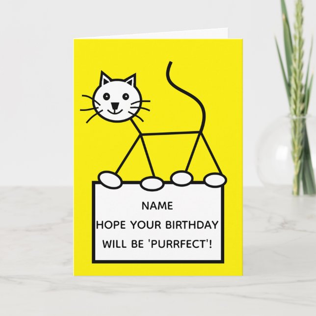 Yellow Funny Cool Cat Cartoon Birthday Card (Front)