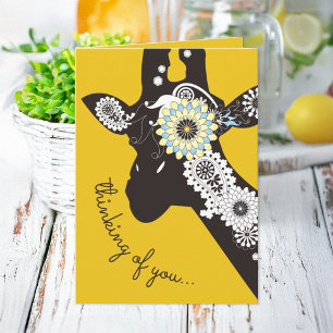Yellow Funny Paisley Giraffe Thinking of You Card