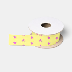 Yellow Fuschia Stars Satin Ribbon