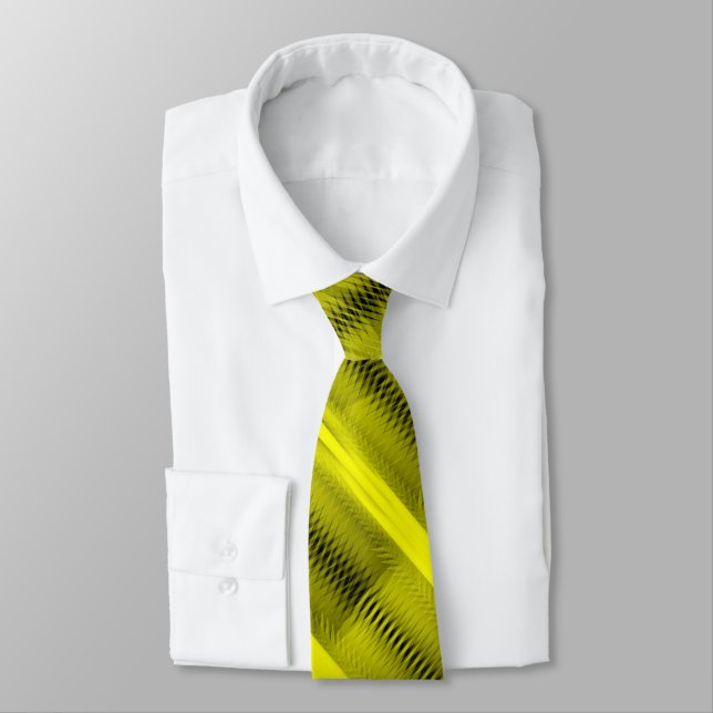 Yellow Futuristic Abstract Diagonal Pattern Art Tie (Tied)