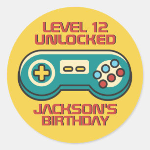 Yellow Gamer Level Unlocked Retro Gaming Birthday Classic Round Sticker