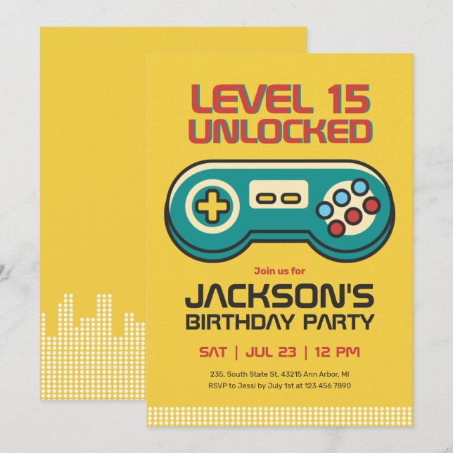 Yellow Gaming Video Game Player Gamer Boy Birthday Invitation (Front/Back)