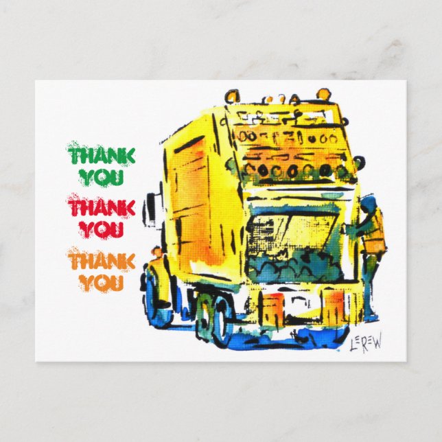 Yellow Garbage Truck #130704 Postcard (Front)