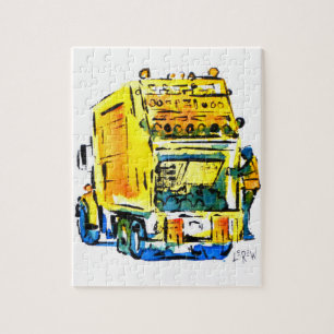 Yellow Garbage Truck / Artist Larry Lerew Jigsaw Puzzle