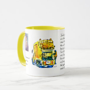 Yellow Garbage Truck / Artist Larry Lerew Mug