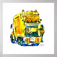 Yellow Garbage Truck / Artist Larry Lerew