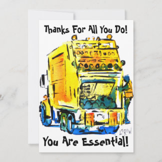 Yellow Garbage Truck Thank You Card