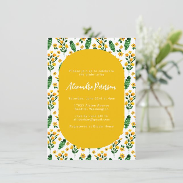 Yellow Garden Flower Watercolor Bridal Shower  Invitation (Standing Front)